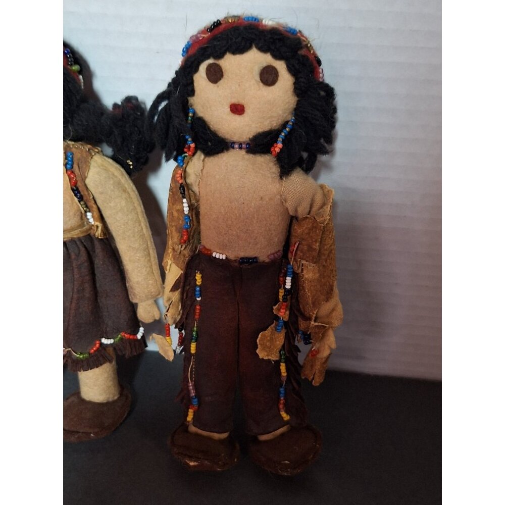 2 - Vintage Native American Handmade 7.5" Leather Clothing Dolls - Picture 2 of 16